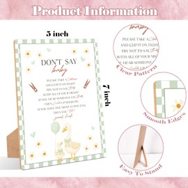Goose Don't Say Baby Clothespin Game, Pack of 1 Wooden Tabletop Sign with Stand and 50 Mini Natural Clothespins, Sage Green Goose Shower Game, Gender Reveal Party Decorations - FN12