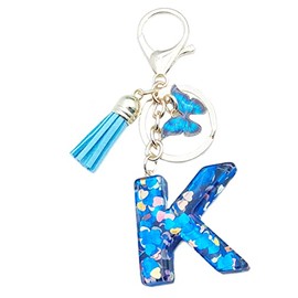 Xsclpomddy A-Z Initials Letter Keychain Blue with Tassel Butterfly Pendant for Wallet Backpack Handbags Women Girls,Letter K