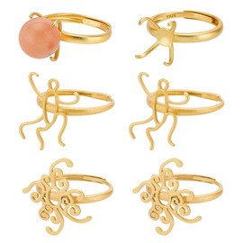 CRAFTYMELODY 6Pc Claw Ring Blank Adjustable Ring Base 3 Style Gold Settings with Prong Finger Component 8?mm Tray Gemstone Cabochon Setting for DIY Earring Jewelry Making Accessory Supplies