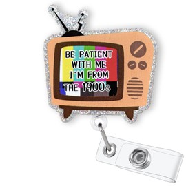 Be Patient with Me - I'm from The 1900s Badge Reel Retractable, Funny Retro TV Badge Reel for Nurse Nursing Student RN CNA LPN Medical Worker & Office Staff, ID Name Badge Holder with Alligator Clip