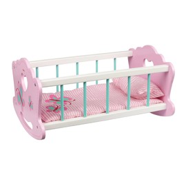 Toyster's Wooden Doll Cradle – Rocking Doll Bed with Pillow & Blanket – Pretend Play Nursery Furniture for Kids