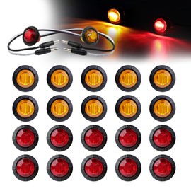 Ledvillage 20 Pcs of 3/4" Bullet 10 Red + 10 Amber Side Marker Lights 3 LED with Connector Plugs for Trailer Truck 12V DC
