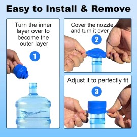 MYLOLF 3PCS 3 & 5 Gallon Water Jug Cap, Reusable Food Grade Silicone Blue