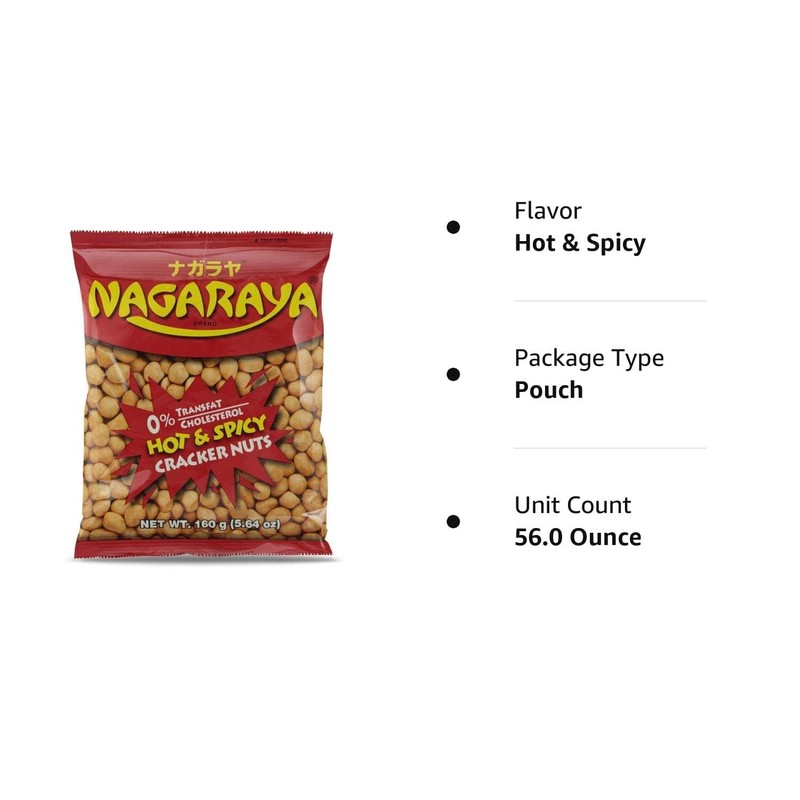 Nagaraya Snack Cracker Nuts, Hot/Spicy, 5.64-Ounce (Pack of 8)