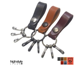 [highstyle] Tochigi Leather Key Chain, Made in Japan, Tochigi Leather, 3 Key Hook Type, Belt Loop Key Chain, silver/black