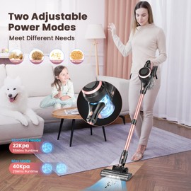 Vazone S22 Cordless Vacuum Cleaners for Home, 6 in 1 Lightweight Stick Vacuum with 40000Pa Powerful Suction, Self-Standing Vacuum Cleaners Rechargeable Cordless Vacuum for Pet Hair (Gold)