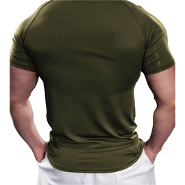 Fioboc Mens Shirts Compression Active Crew Neck Tee Athletic Running Gym Workout Tee Tops Moisture Wicking Workout Summer T-Shirt Brown-Green. S