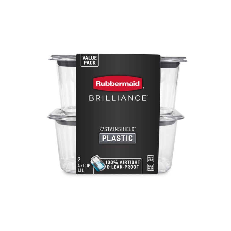 Rubbermaid Brilliance BPA-Free Food Storage Containers, Medium Deep, 4.7 Cup,