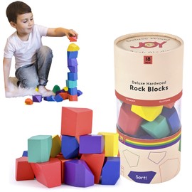 JOY2B Toddler Toys Wooden Stacking Blocks - Montessori Toys for Boys and Girls Toys for Kids Wooden Toys - Deluxe Hardwood Rock Stacking Toys - Gifts for Girls and Boys - 18 Piece Set (Rainbow)