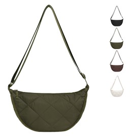 LOCCY Women's Crescent Moon Crossbody Shoulder Bag, Nylon Portable Crescent Moon Shoulder Bag with Adjustable Strap, Green, Modern