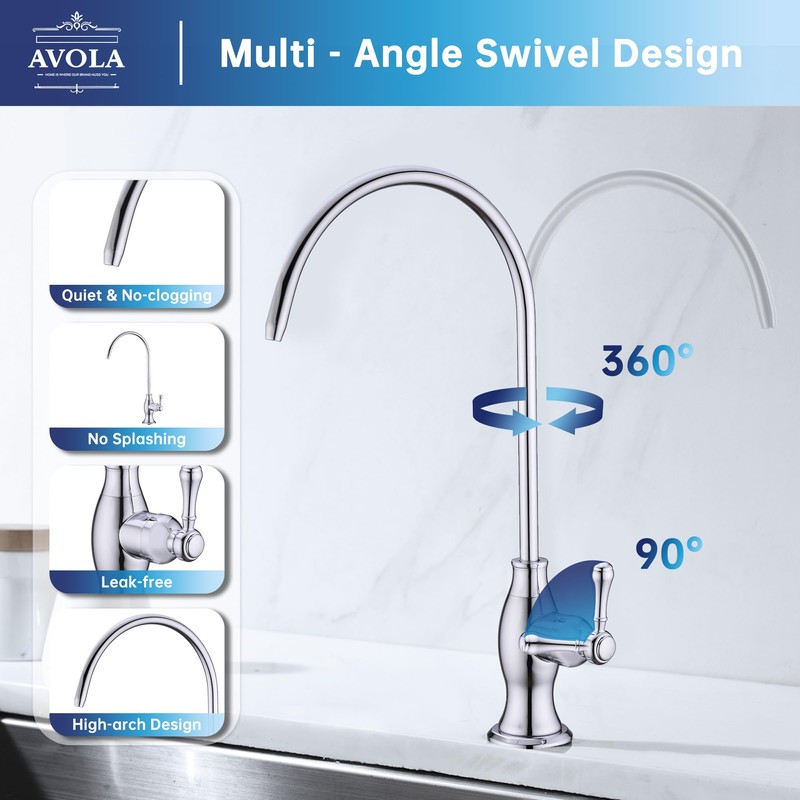 Avola Stainless Steel Kitchen Water Filter Faucet in Chrome, Non-Air