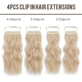 Hair Extensions Clip in 4pcs Bleach blonde Hair Extension Long Wavy Full Head Clip in Hair Extension Synthetic Fiber Hair Pieces for Women