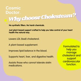 Cosmic Doctor - CHOLESTEAM with Artichoke & Fenugreek to Support Healthy Blood Cholesterol Levels. 100% Natural Ingredients. Suitable for Vegans. Non-GMO, Gluten Free. Pack of 60 c apsules.