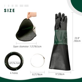 DUPDMKIN Sandblasting Gloves for Abrasive Blasting 23.6 inch Gas Pump Glove Rubber Sandblaster Gloves with 4 Hole Holders Metal Clamps and Nozzle Gasket