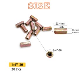 Matrelt 20Pcs 1/4"-20 Hex Coupling Nut, Threaded Rods Nuts Color Zinc Plating Extended Hexagon Rod Coupling Nuts, Threaded Connectors for Full All Threaded Rod, Eyebolts,Wedge Anchor,Chain Links