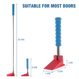 Long Handle Door Stopper Wedge - Set of 2 - Heavy-Duty, Adjustable, Non-Slip Rubber Wedge, Extendable Handle for Seniors, Arthritis-Friendly, Fall Prevention, All Floors, Stops Drafts, No-Bend Design