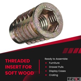 E-Z LOK Threaded Insert for Soft Wood, Zinc Hex-Flanged Thread Inserts M8-1.25 Internal Threads, 20mm Length Pack of 25