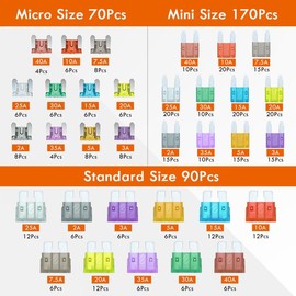 330PCS Car Fuses, Gorffy Car Fuse Assorted Kit 170 Mini + 90 Standard + 70 Micro, 2A 3A 5A 7.5A 10A 15A 20A 25A 30A 35A 40A Blade Fuses with Fuse Extrator for Automotive