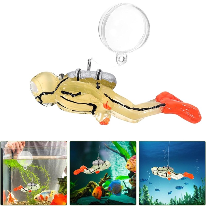 2pcs Glow-in-The-Dark Fish Tank Decorations, Cute Little Diver Aquarium Decoration,