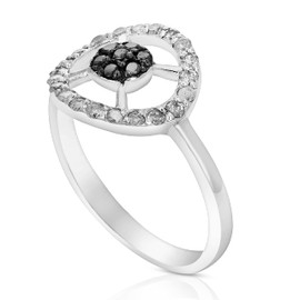 Vir Jewels 2/5 cttw Black and White Diamond Circle Ring .925 Sterling Silver Rhodium Size 7