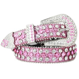 Monopa Rhinestone Belt for Women Men - Western Cowgirl Sequin Diamond Bling Studded Belts for Jeans Pants (130cm, Pink)