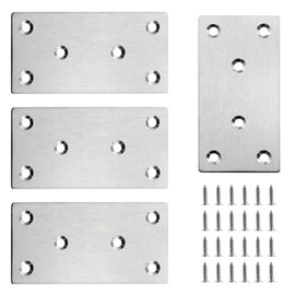 BokWin 4Pcs Stainless Steel Mending Plates, 100 x 50 x 2mm Heavy Duty Straight Metal Brace, Mending Flat Bracket Repair Plate with Screws for Wood, Furniture, Shelves, Cabinet（4x2inch