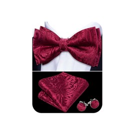 Barry.Wang Men's Paisley Silk Pre-tied Bow Tie Set Pocket Square and Cufflinks for Weddings and Formal Events