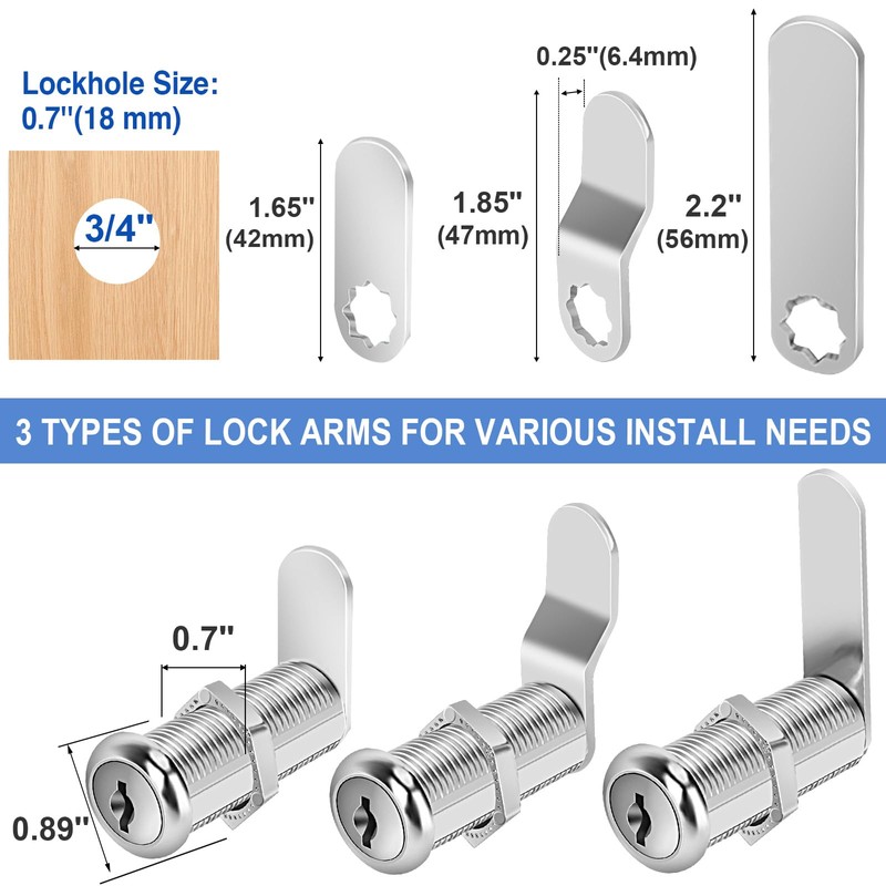 Cylinnda Cabinet Locks with Keys, 1-1/2" Long Cam Locks keyed