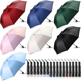 Silkfly 24 Pack Travel Folding Umbrellas Bulk Collapsible Windproof 8 Ribs Umbrellas Water Resistant Sun Protection Umbrellas for Home, Car, Travel Backpack, Men, Women and Kids, 7 Colors