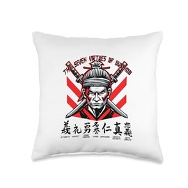 Japanese samurai warrior Seven Virtues of Bushido novelty Throw Pillow