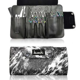 Kassaki Beauty Wallet Scissor Case Gift Purse Hairdressing Pouch Storage Wrap Tool Roll (Cowhide Look)