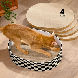 Conlun Cat Scratcher Cardboard,2 in 1 Oval Cat Scratch Pad Bowl for Indoor Kitty Grinding Claw,Round Kittens Scratching Board Corrugated Lounge Pet Beds&Furniture Protector for Couch&Carpets&Sofas