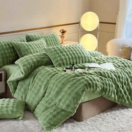 YASMENG Fluffy Faux Rabbit Fur Duvet Cover Set Twin Size Sage Green, Luxury Soft Plush Shaggy Comforter Cover for Cold Winter Spring Fall, 2pcs Girls Velvet Fuzzy Furry Bedding Sets Green