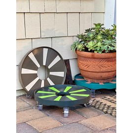 ROLLY GREENS™ Plant Caddy, 12”, Engineering Grade Plastic, Urethane Wheels with Locking Mechanism, 250 lb. Load Capacity, Anti-Skid Surface, for Indoor/Outdoor use. (2, Basil-Cobblestone)