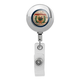 Rustic Distressed West Virginia State Flag Retractable Reel Premium Metal Chrome Badge ID Card Holder Clip