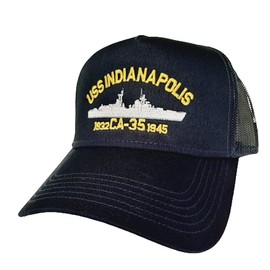 The Patriots Pride USS Indianapolis CA-35 1932-1945 Ship Baseball Cap Blue Mesh Snapback 3.5 inch Profile Cotton Front Panel Retired Veteran