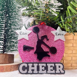 Live Love Cheer Cheerleader Christmas Ornament 2024 Acrylic Glitter 2 Layers, Cheerleading Christmas Ornament Hanging Decorations, for Cheerleaders Cheerleading Lovers Cheer Coach