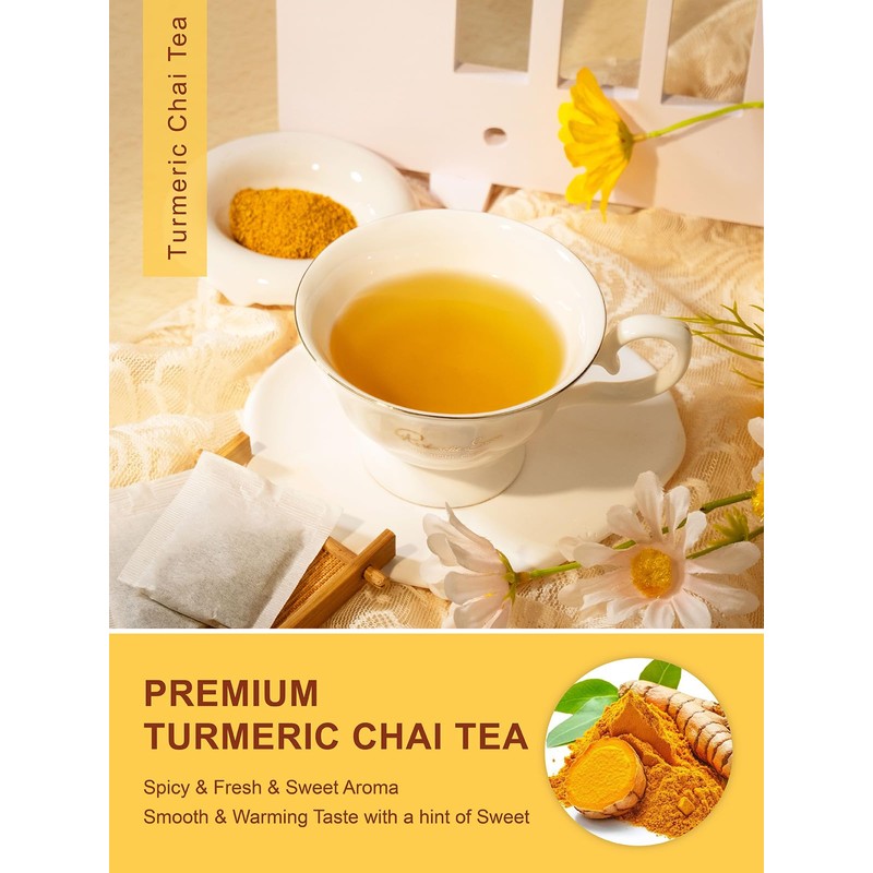 TeeLux Turmeric Chai Tea, Turmeric Tea with Licorice, Cinnamon, Ginger