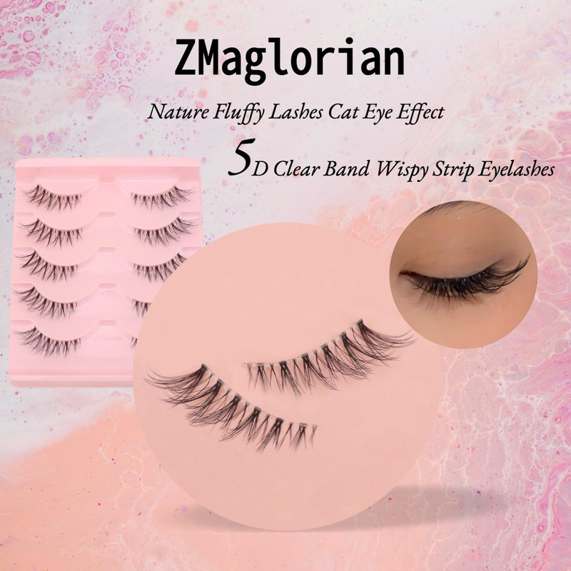 ZMaglorian Half Eyelashes Natural False Eyelashes Clear Band Pair Lashes