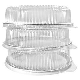 PACTOGO 12" Round Flat Aluminum Foil Cater Trays with Clear Dome Lids - Disposable Stackable Serving Platters for Parties, Holidays, Events, and Buffet (Pack of 5 Sets)