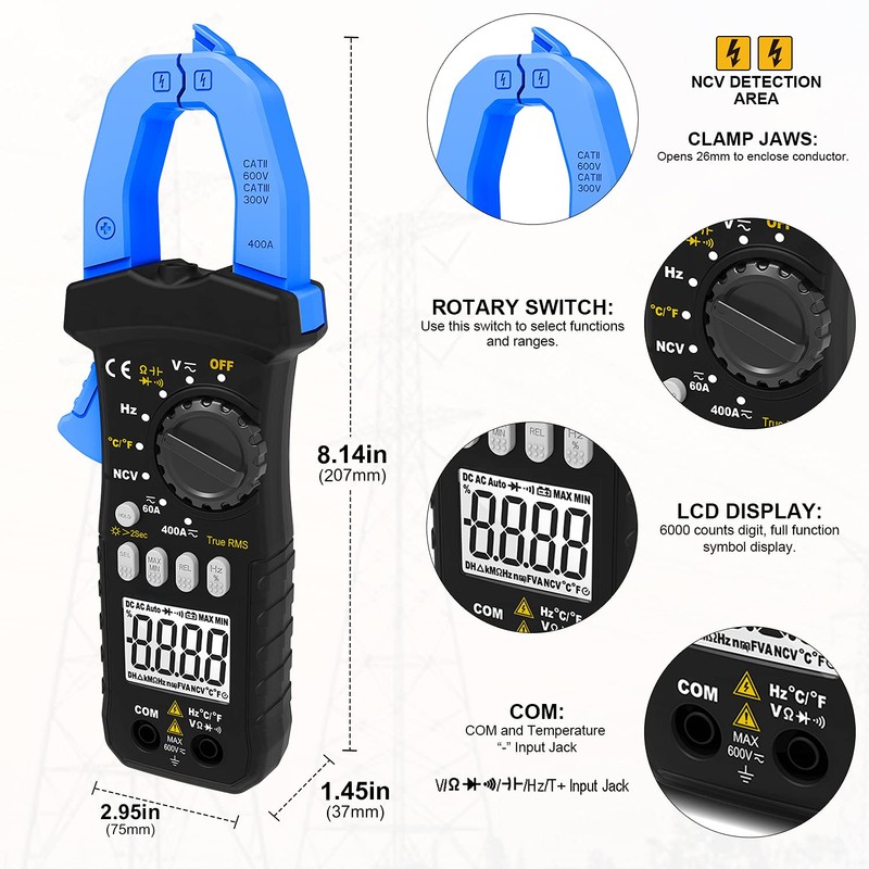 Digital Clamp Meter, HOLDPEAK 7200-APP AC/DC Amp Clamp Meter 6000