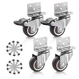 L-Shaped Caster Set of 4, L-Shaped Plate, With Brake, Load Capacity, 176.4 lbs (80 kg), Universal Car, Quiet, Screws, Rubber Wheels, 1.5 Inch, Easy Installation, DIY (2 Free Cars + 2 Brakes)