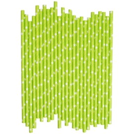 Paper Straws 30 Pcs Pack Green with White Star 6mm Biodegradable Drinking, Birthday, Party, Christmas, Xmas, Cafe, Restaurant, Wedding Straw in Bulk