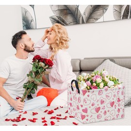 HIYAGON Rectangular Pink Heart Gift Basket Empty Baby Girl Basket Kids Storage Bin Basket Organizer Box Heart Room Decor(Valentines Heart)