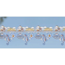 Generisch Maritime Stangendeko Muscheln Seepferdchen blau Plauener Stickerei (17x96 cm)