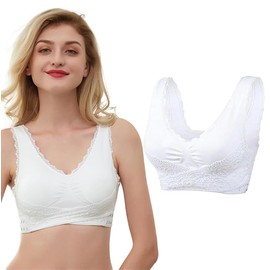 AWAVM Women's Bras,Comfy Corset Bra Front Cross Side Buckle Lace Bras (UK, Alpha, One Size, L, Regular, Regular, White)