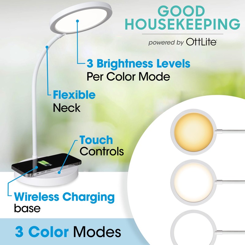 OttLite Good Housekeeping Circular LED Desk Lamp with Wireless Charging