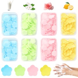 UTMACH 8 Kartons Mini Seife Papier 4 Farben Papierseife Blütenblätter Einweg Papier Seife Schnell mit Aufbewahrungsbox Papierseife für Erwachsene, Kinder, Reisen, Outdoor