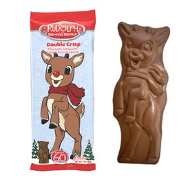 Fruidles Large Christmas Rudolph Holiday Double Crisp Treats, Solid Smooth Milk Chocolate, Party Bag Fillers, Individually Wrapped Foils, 3oz (6-Pack)