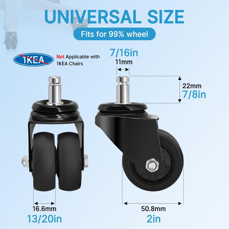 Nefish Office Chair Caster Wheels 2 Inch, 11mm, Heavy Duty